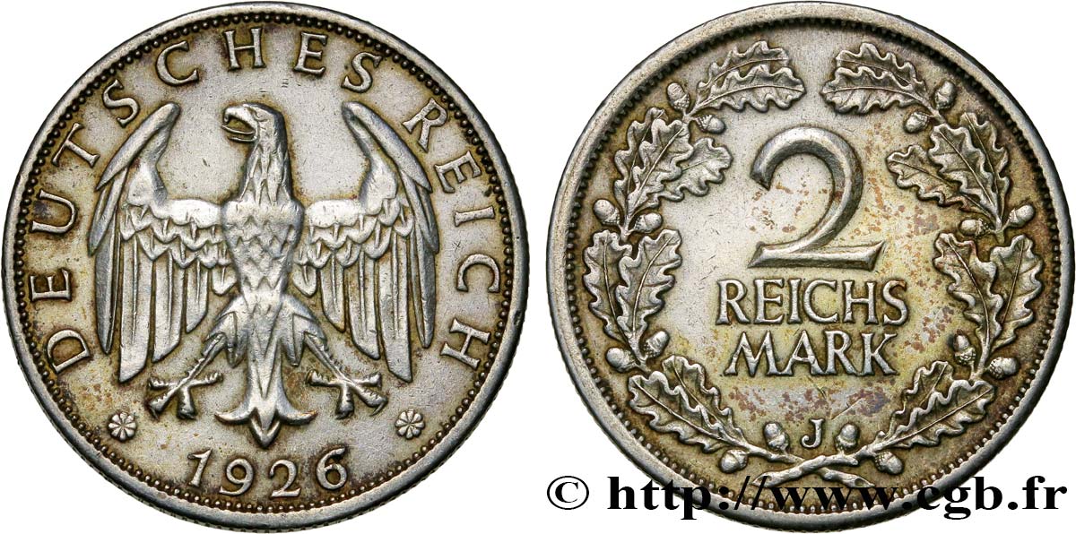 DEUTSCHLAND 2 Reichsmark aigle 1926 Hambourg fVZ 