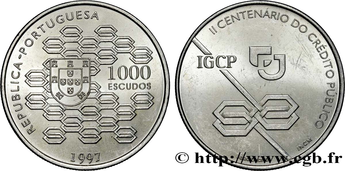 PORTUGAL 1000 Escudos 2e Centenaire du Credito Publico 1997  VZ 