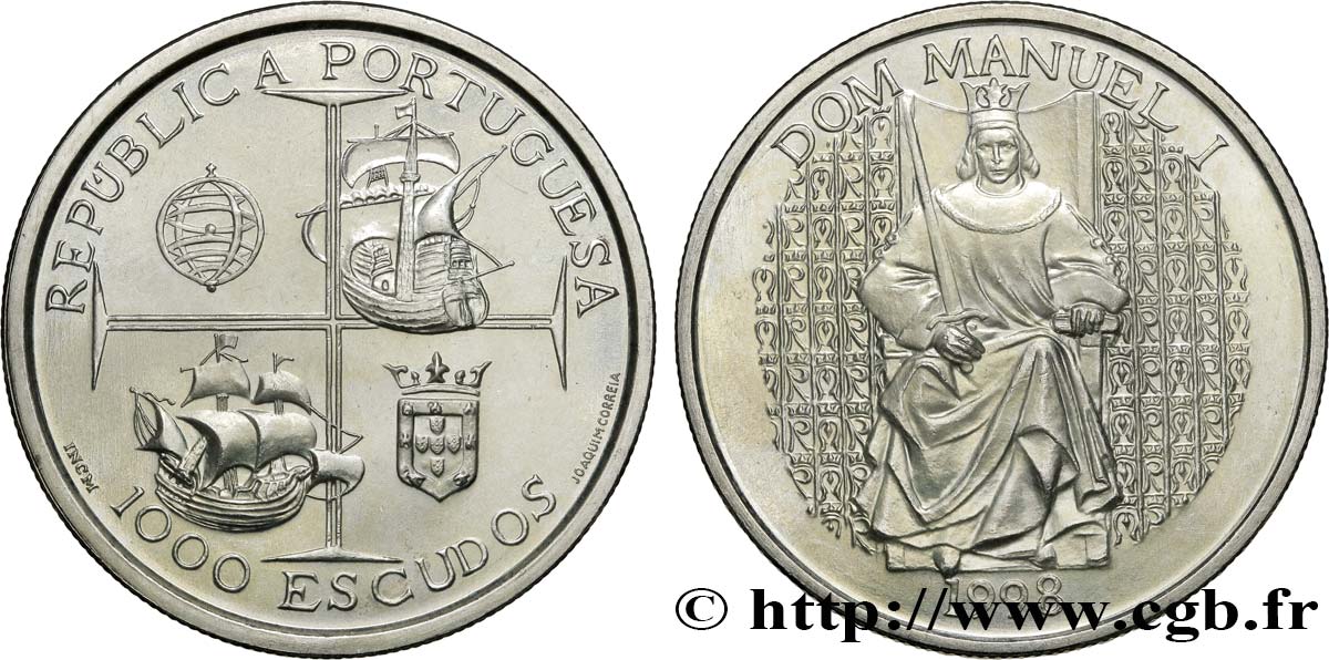 PORTUGAL 1000 Escudos Manuel Ier du Portugal 1998  fST 
