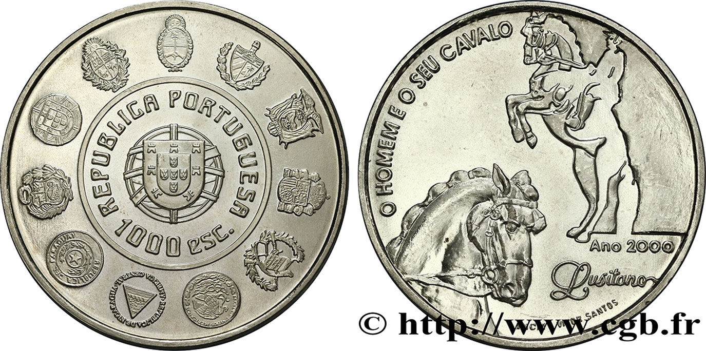 PORTUGAL 1000 Escudos Cheval Lusitanien 2000  SC 