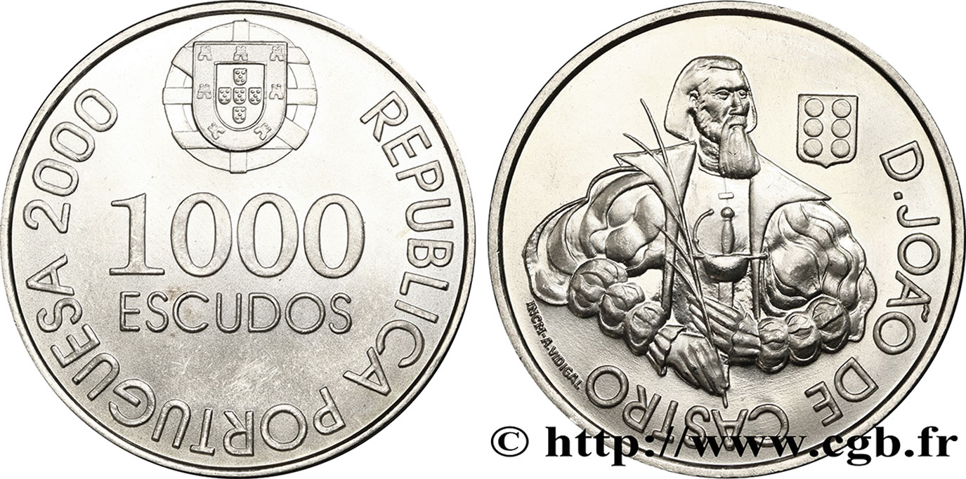 PORTUGAL 1000 Escudos D. Joao de Castro, explorateur  de la mer Rouge et vice-roi des Indes  2000  MS 