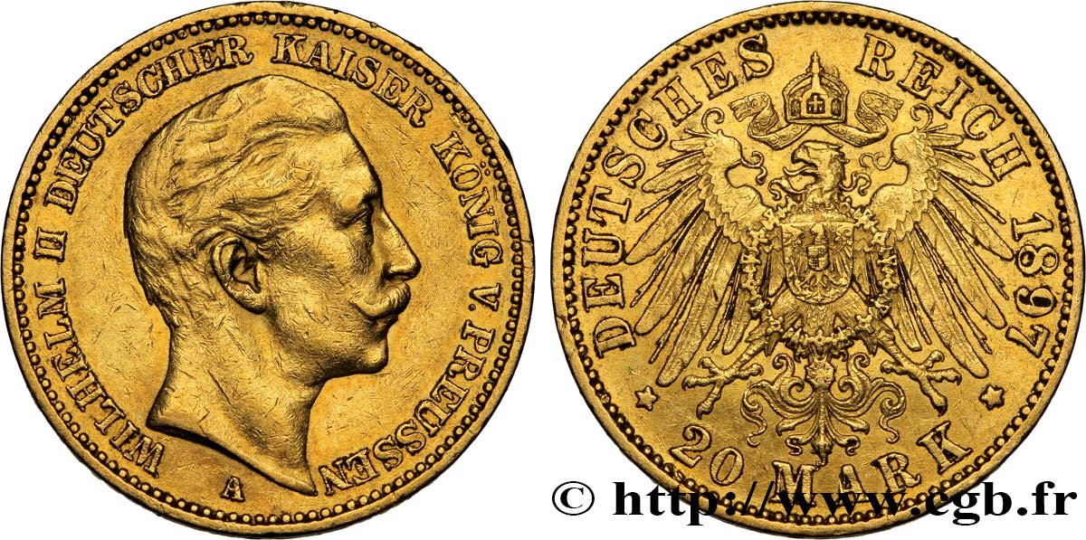 ALEMANIA - PRUSIA 20 Mark Guillaume II 1897 Berlin MBC+ 
