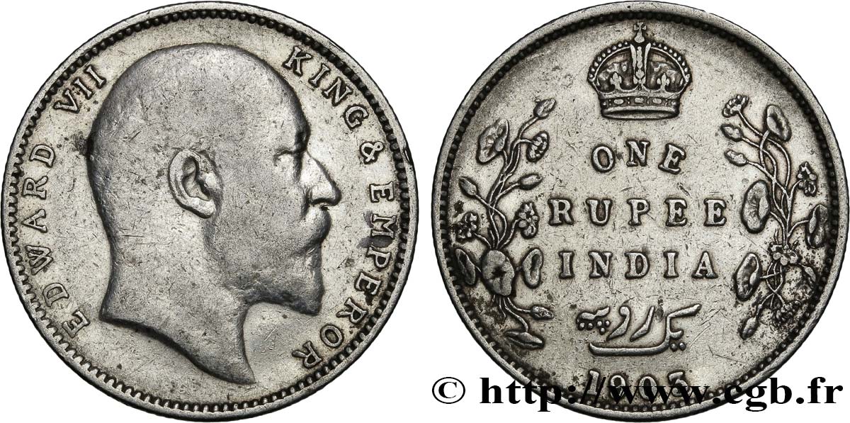BRITISH INDIA 1 Roupie Edouard VII 1903 Bombay XF 