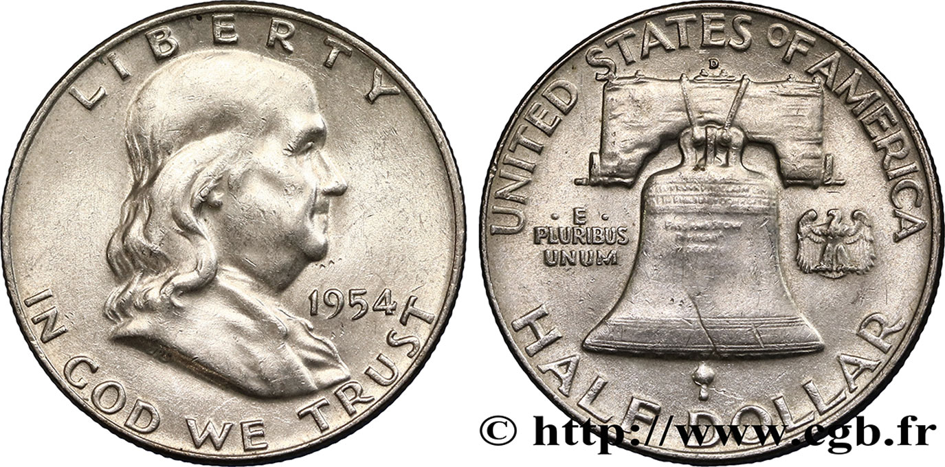 ÉTATS-UNIS D AMÉRIQUE 1/2 Dollar Benjamin Franklin 1954 Denver SUP 
