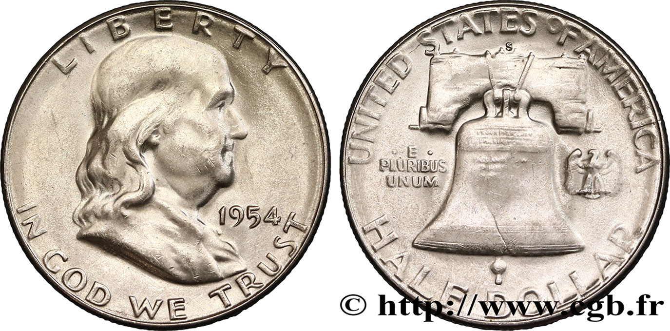 ÉTATS-UNIS D AMÉRIQUE 1/2 Dollar Benjamin Franklin 1954 San Francisco SPL 
