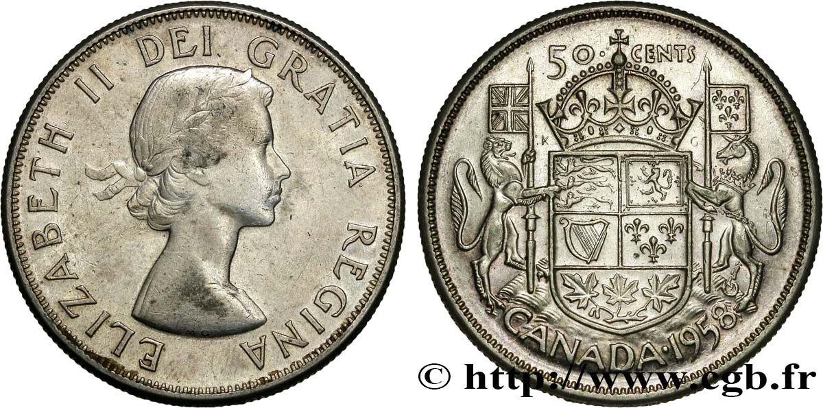 CANADA 50 Cents Elisabeth II 1958  AU 