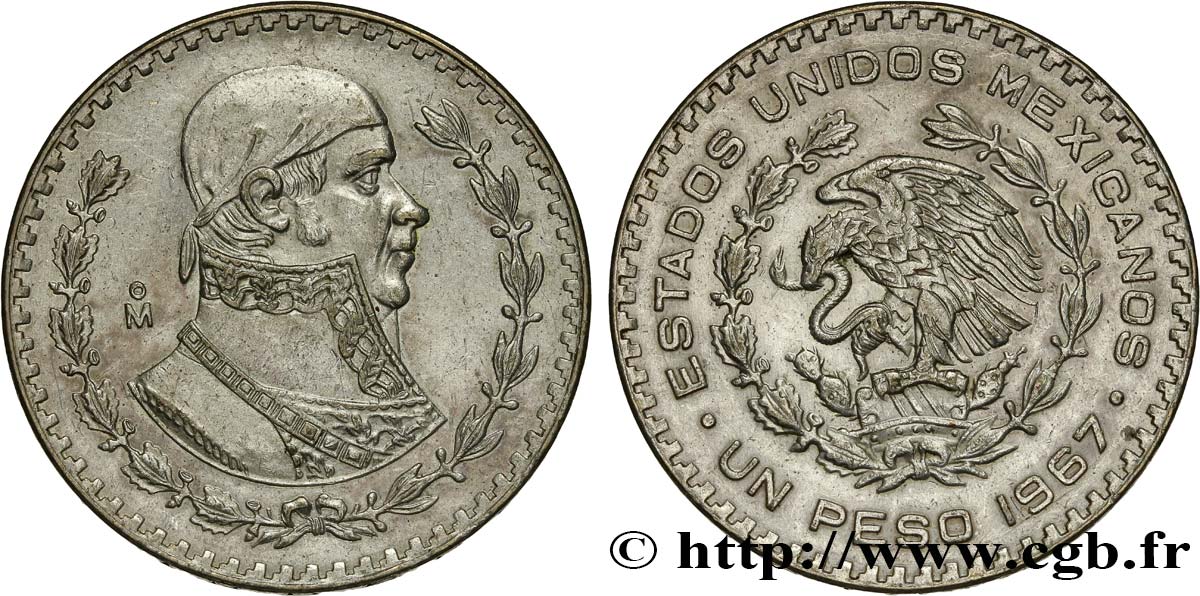 MEXICO 1 Peso Jose Morelos y Pavon 1967 Mexico AU 