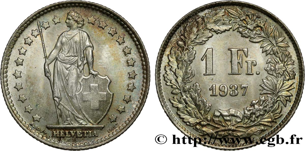 SWITZERLAND 1 Franc Helvetia 1937 Berne MS 