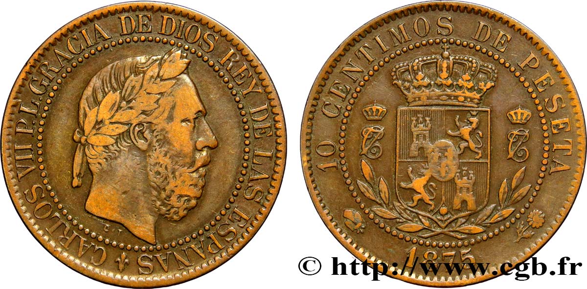 SPAGNA 10 Centimos Charles VII 1875 Oñate BB 