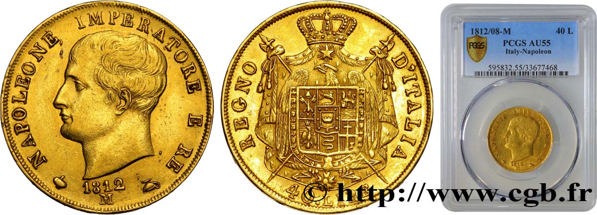 ITALIEN - Königreich Italien - NAPOLÉON I. 40 Lire 1812 Milan VZ55 PCGS