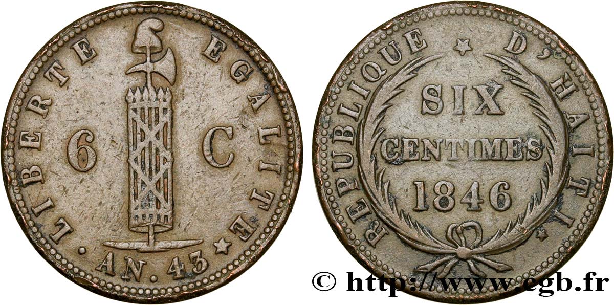 HAITI 6 Centimes faisceaux an 43 1846 Haïti BB 