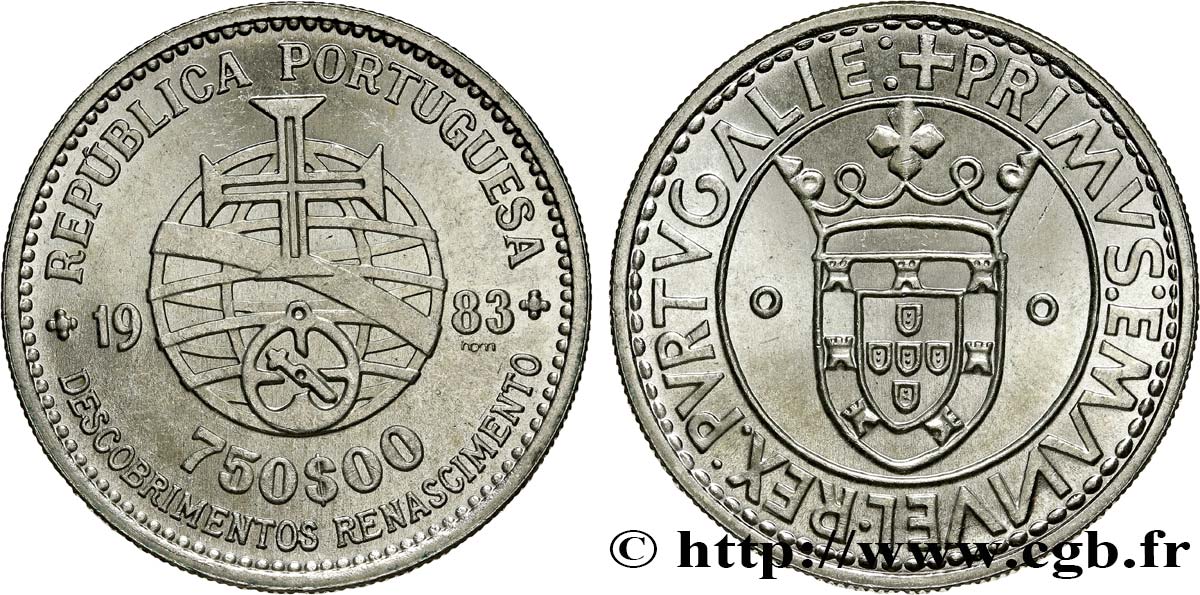PORTUGAL 750 Escudos “découvertes et renaissance” 1983  MS 