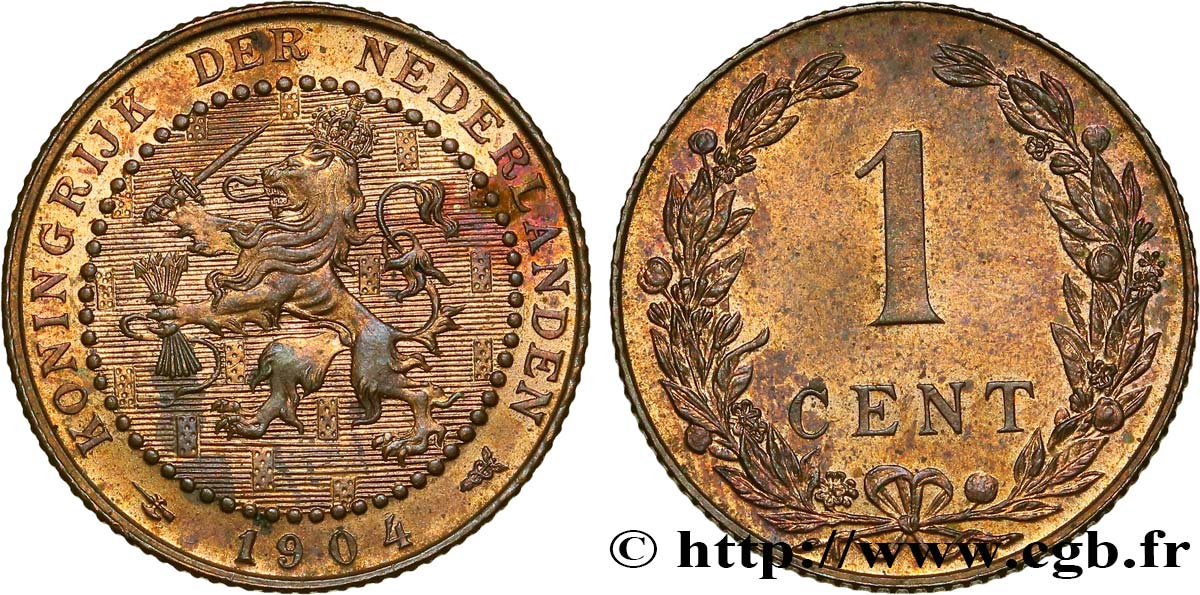 NETHERLANDS 1 Cent lion couronné 1904 Utrecht MS 