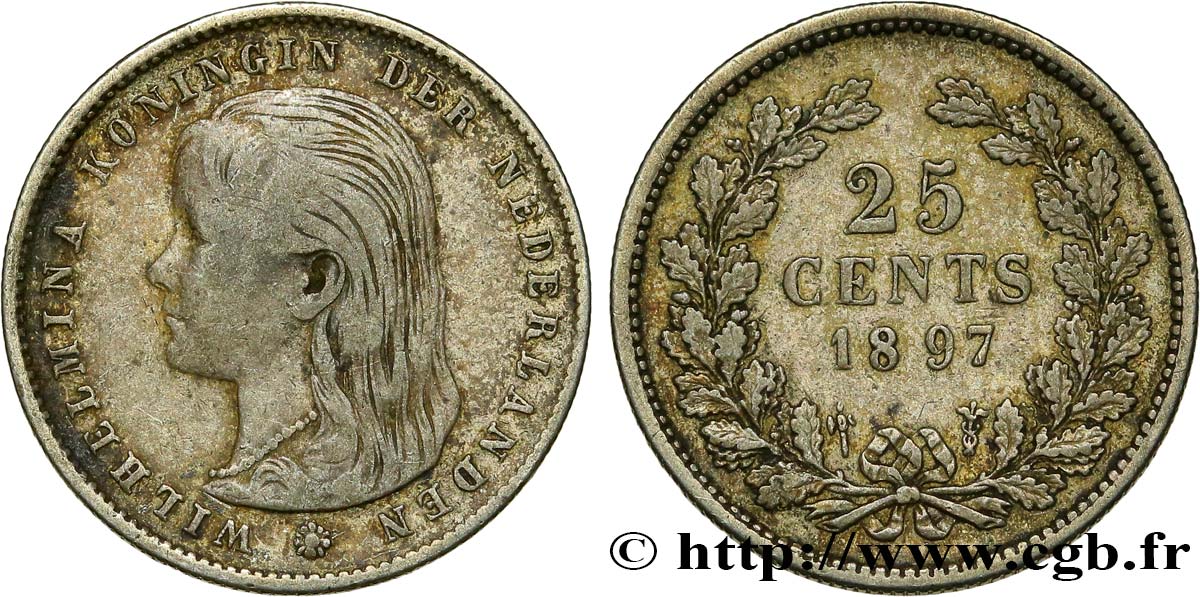 NETHERLANDS 25 Cents Wilhelmina 1897 Utrecht XF 