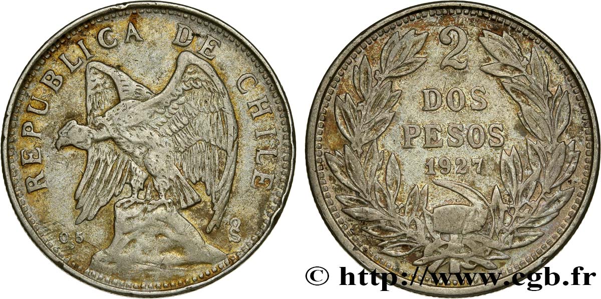 CHILE
 2 Pesos Condor 1927 Santiago SS 