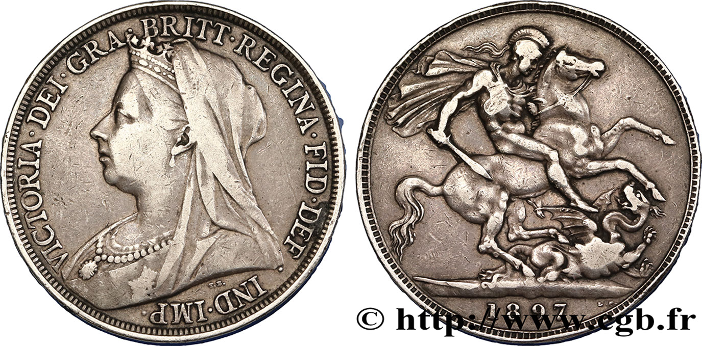 ROYAUME-UNI 1 Crown Victoria “old Head” 1897  TTB 