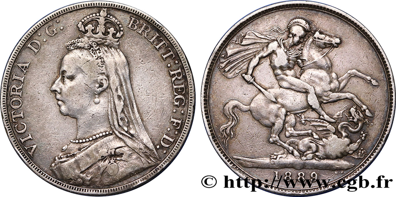 ROYAUME-UNI 1 Crown Victoria buste du jubilé 1889  TTB 