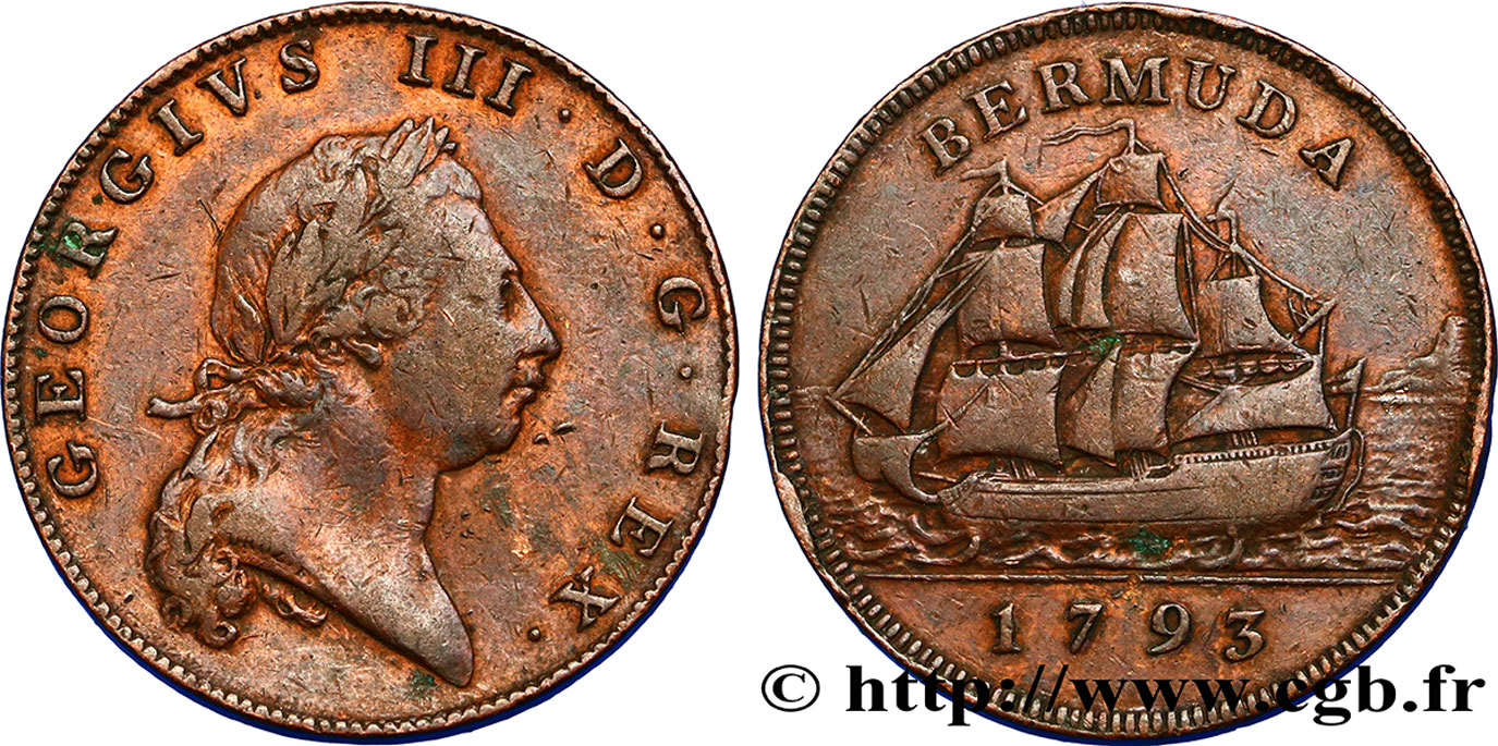 BERMUDAS 1 Penny Georges III / voilier 1793  S 