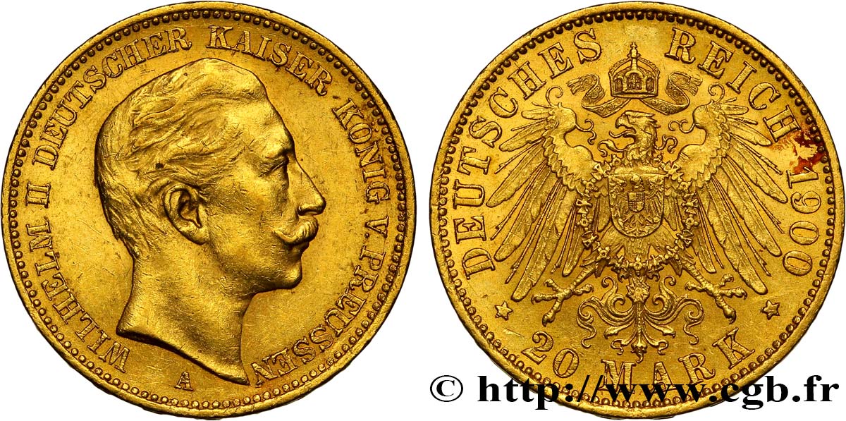 GERMANIA - PRUSSIA 20 Mark Guillaume II 1900 Berlin q.SPL/SPL 