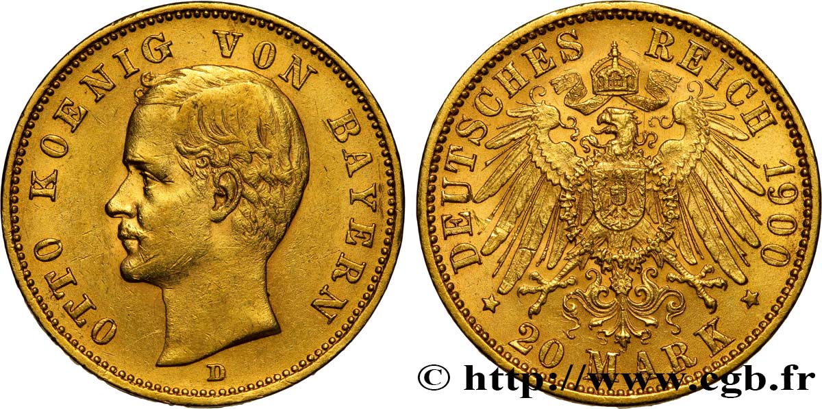 GERMANY - BAVARIA 20 Mark Othon Ier 1900 Munich AU/AU 