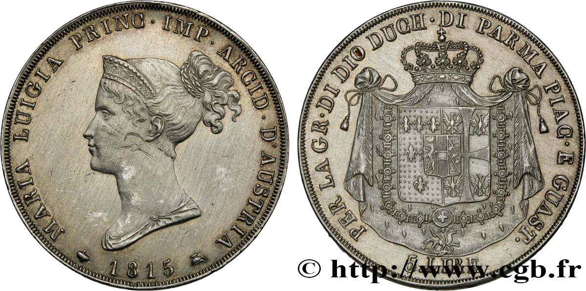 ITALY - PARMA AND PIACENZA 5 Lire Marie-Louise 1815 Milan AU 