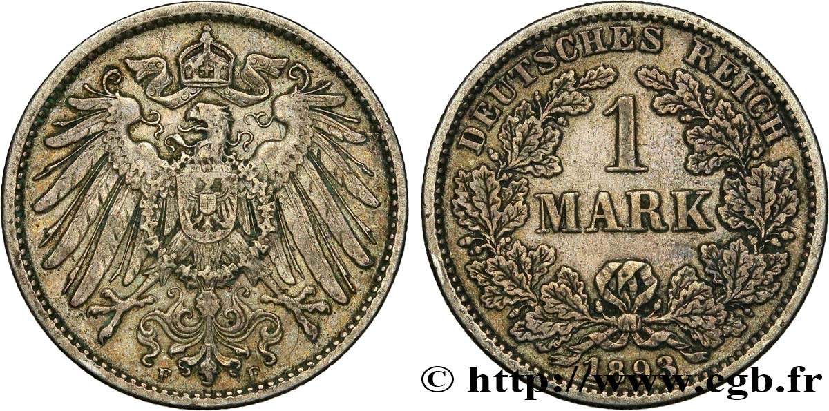 ALEMANIA 1 Mark Empire aigle impérial 2e type 1893 Stuttgart MBC 