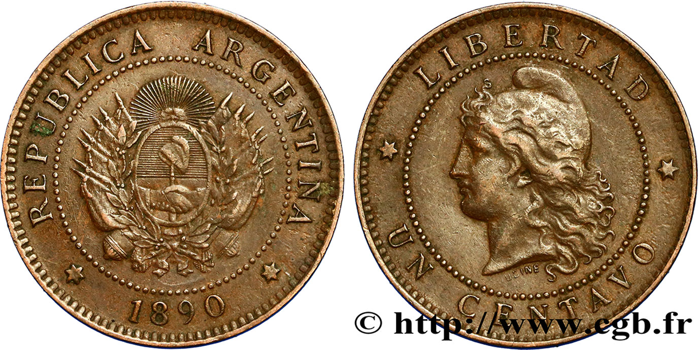 ARGENTINA 1 Centavo 1890  XF 