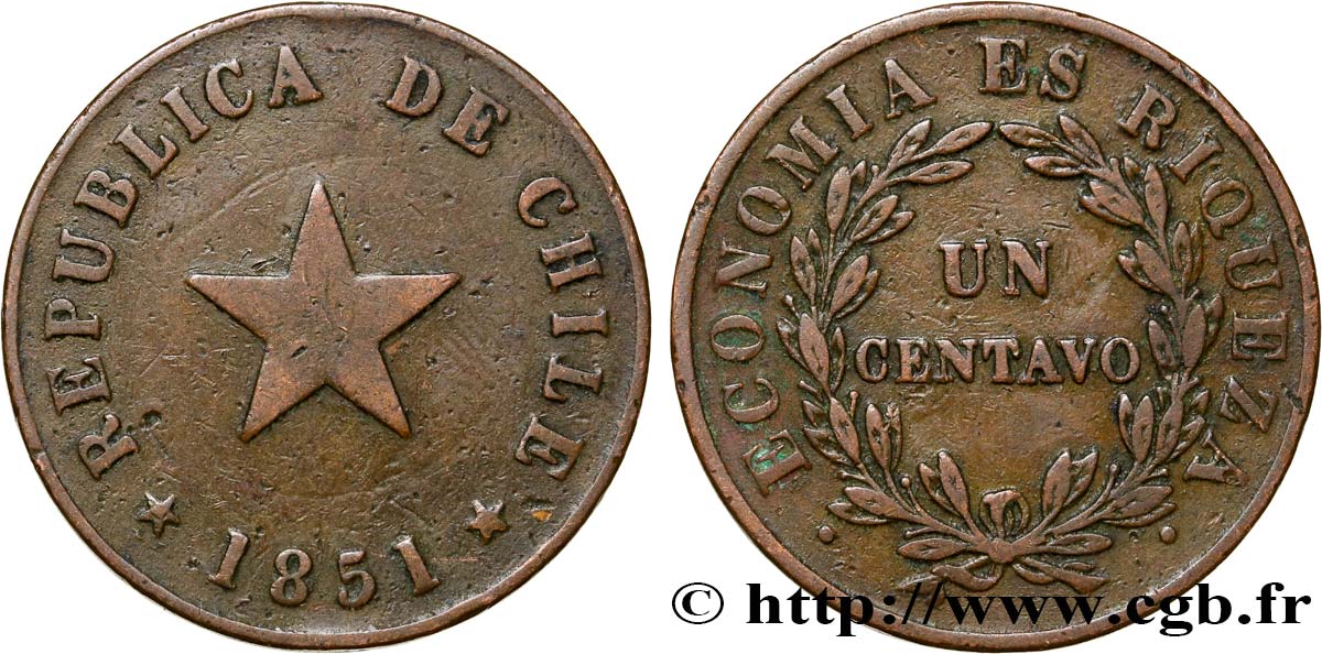 CHILI 1 Centavo 1851  TTB 