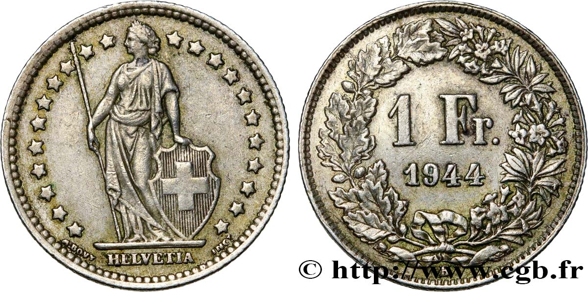 SUISSE 1 Franc Helvetia 1944 Berne TTB 