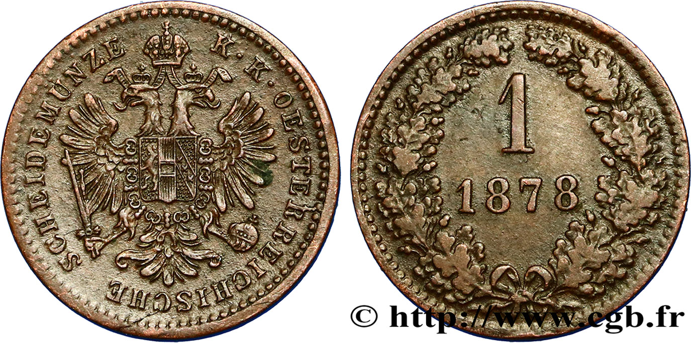 AUTRICHE 1 Kreuzer aigle bicéphale 1878 Vienne TTB 