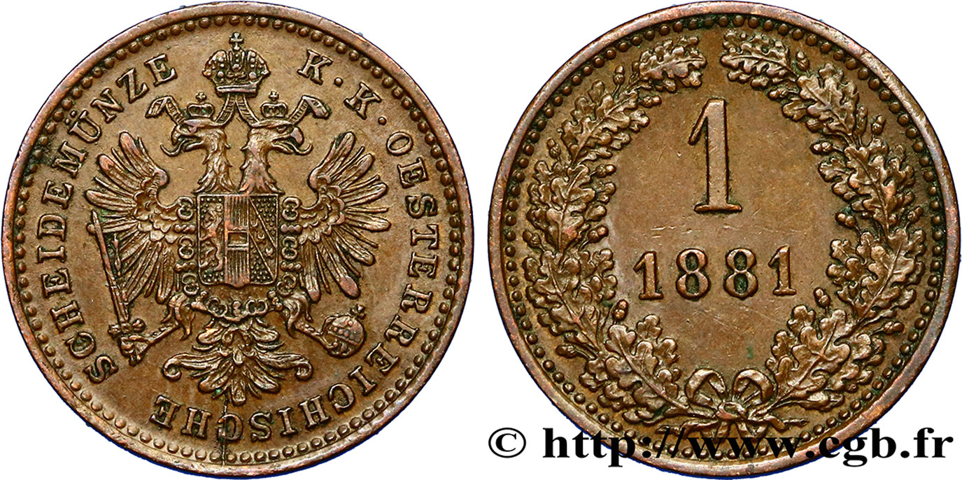 AUSTRIA 1 Kreuzer aigle bicéphale 1881 Vienne EBC 