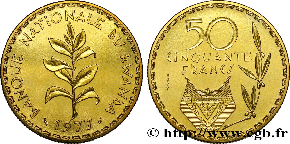 RUANDA Essai de 50 Francs emblème 1977 Paris ST 