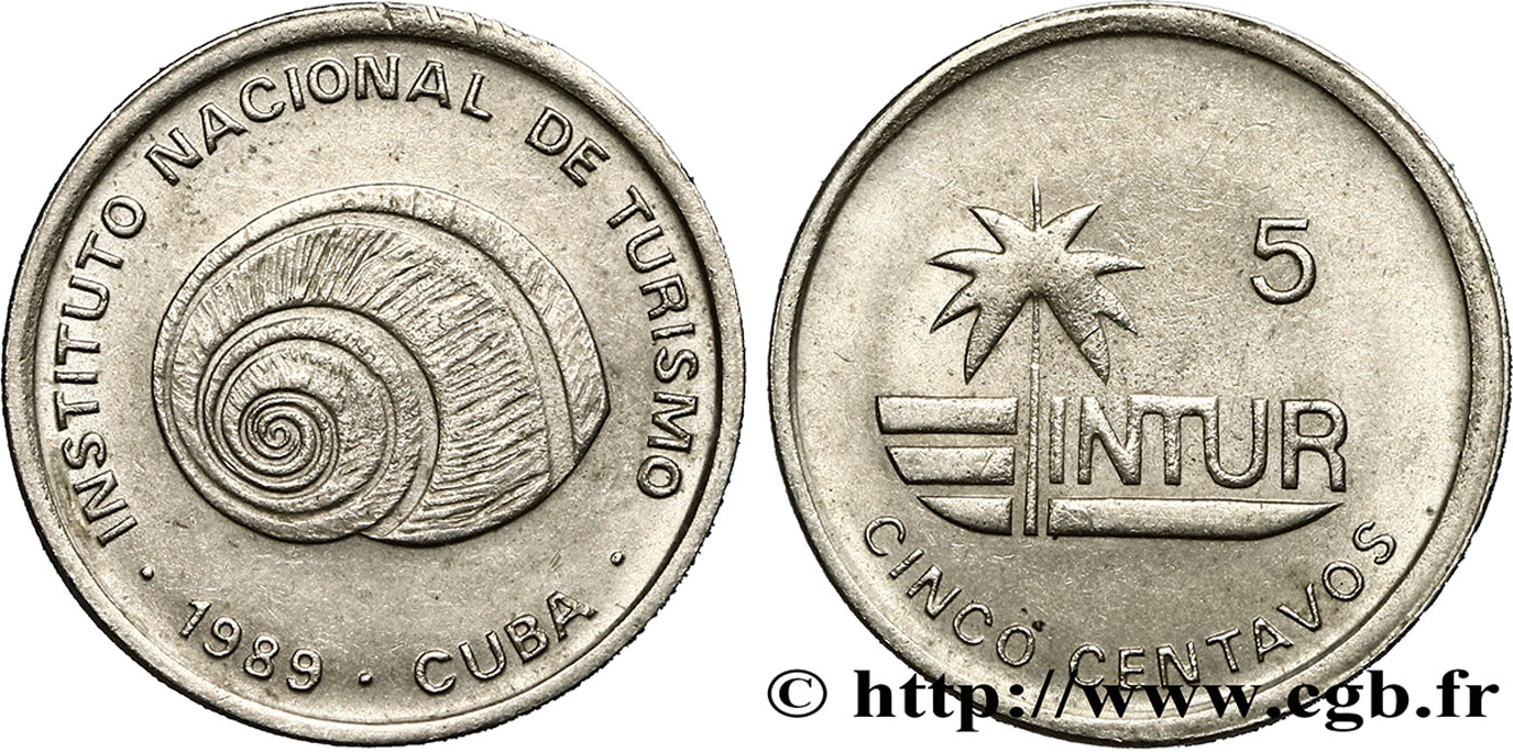 CUBA 5 Centavos monnaie pour touristes Intur “5” fin 1989  SUP 