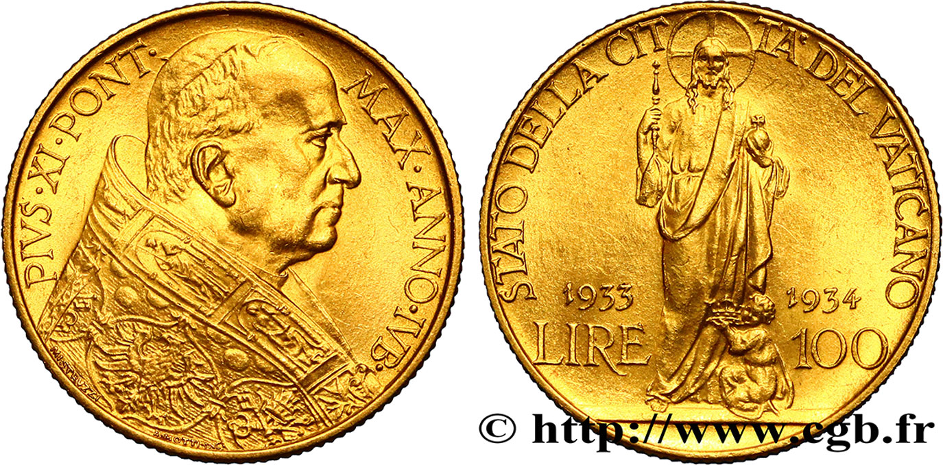 VATICAN - PIE XI (Achille Ratti) 100 Lire 1933-1934 Rome SPL 
