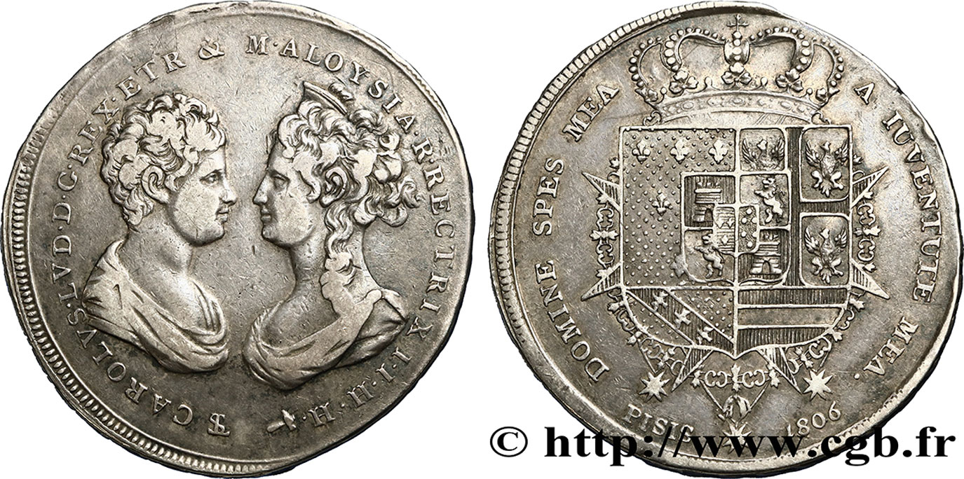 ITALY - KINGDOM OF NAPLES 10 Paoli ou Francescone Louis Ier et Marie-Louise de Bourbon 1806 Florence VF 