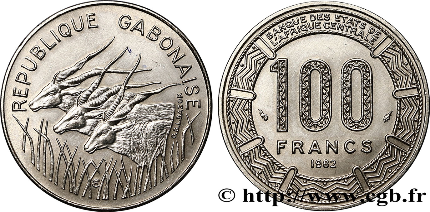 GABON 100 Francs antilopes 1982 Paris SUP 