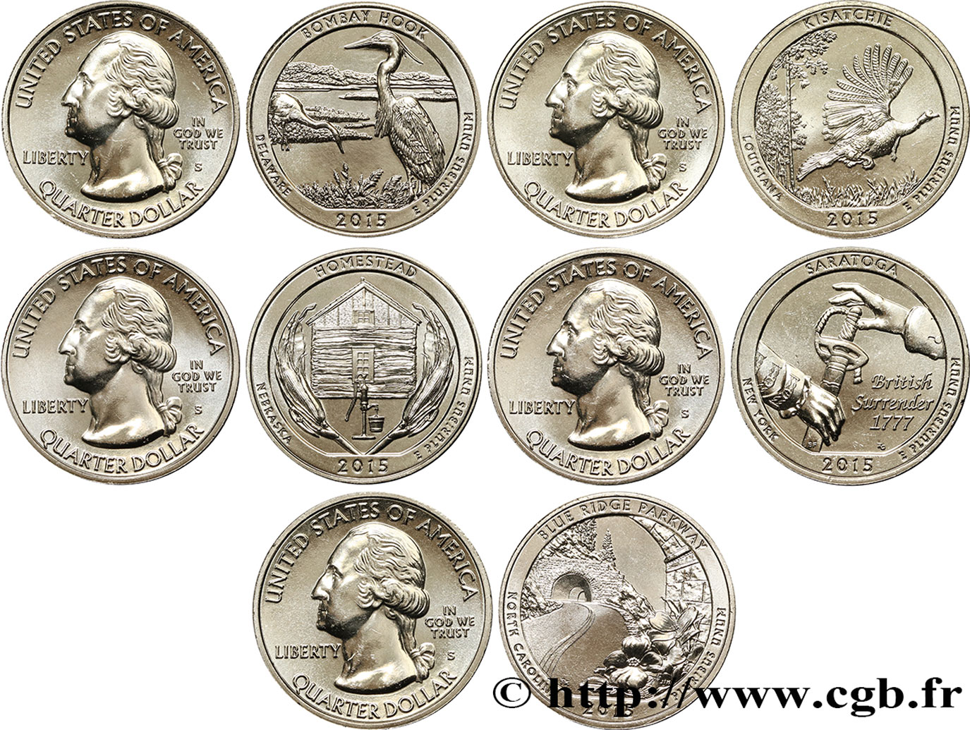 ÉTATS-UNIS D AMÉRIQUE Série complète des 5 monnaies de 1/4 de Dollar 2015 2015 San Francisco - S SPL 