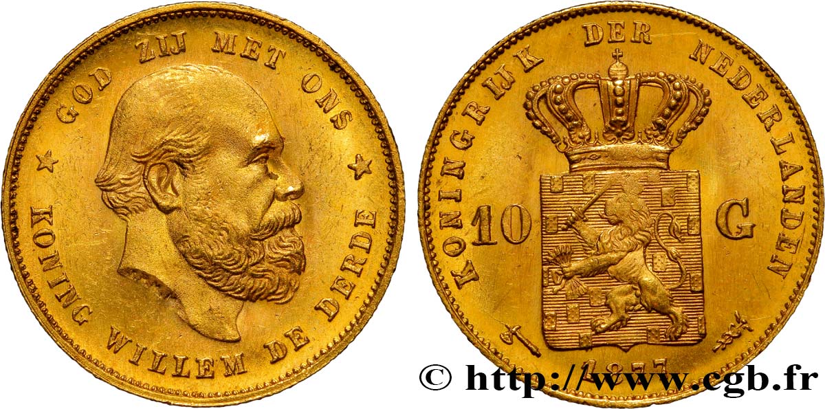 NETHERLANDS 10 Gulden Guillaume III, 2e type 1877 Utrecht MS 