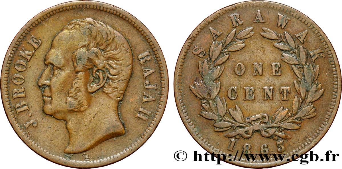 SARAWAK 1 Cent Sarawak Rajah James Brooke 1863 Birmingham SS 