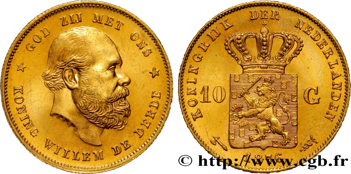 PAESI BASSI 10 Gulden Guillaume III, 2e type 1876 Utrecht MS 