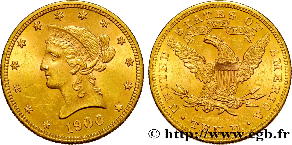 ÉTATS-UNIS D AMÉRIQUE 10 Dollars or  Liberty  1900 Philadelphie EBC 