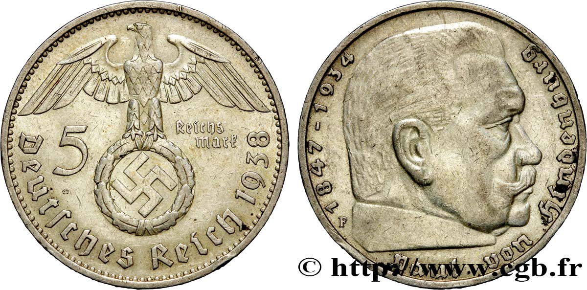 ALLEMAGNE Lot de 5 Reichsmark 1936 et 1938 n.d.  TTB 