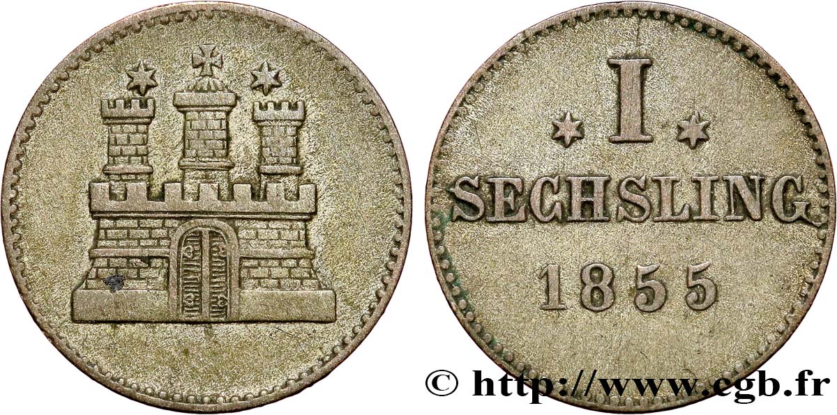 ALLEMAGNE - VILLE LIBRE DE HAMBOURG 1 Sechsling 1855 Hambourg TTB 