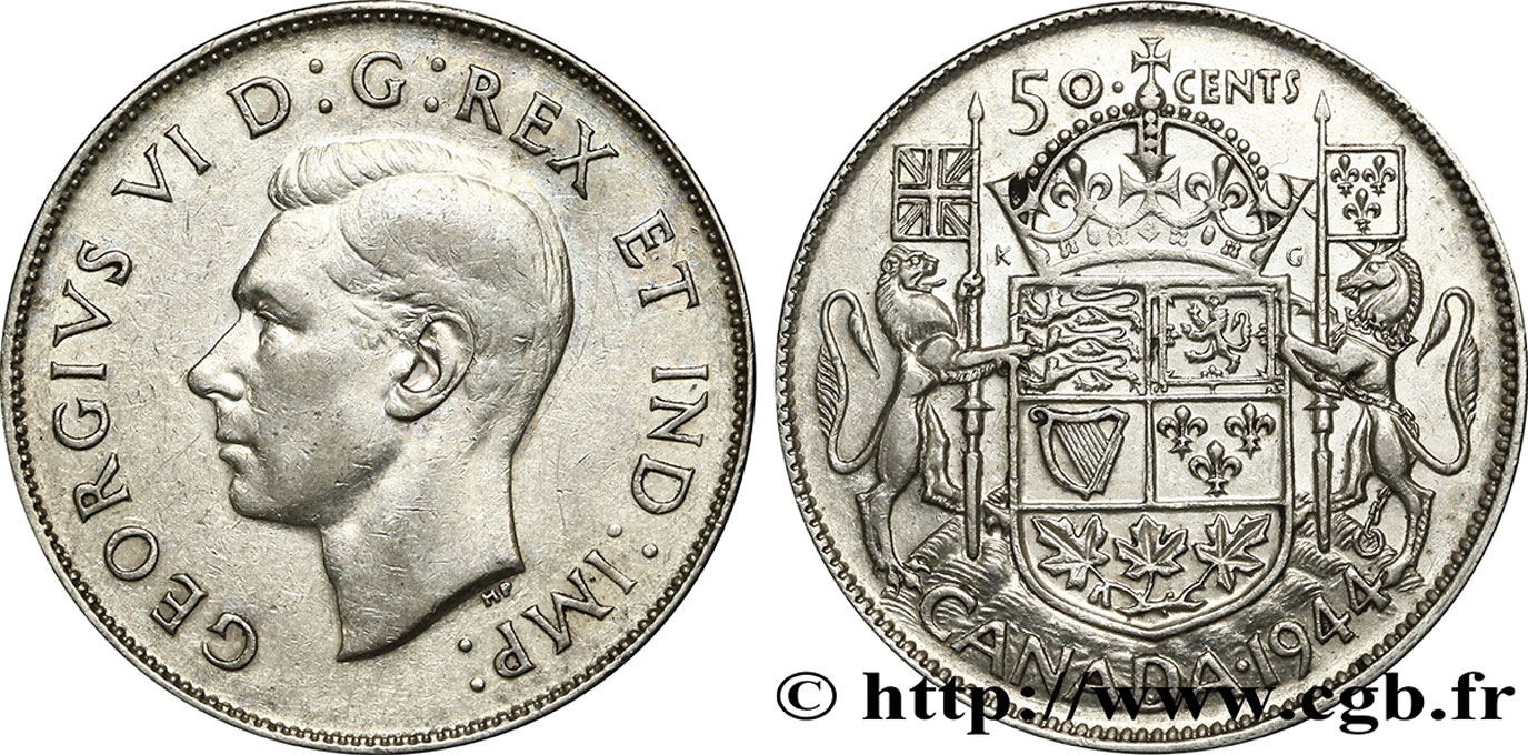 CANADA 50 Cents Georges VI 1944  TTB+ 