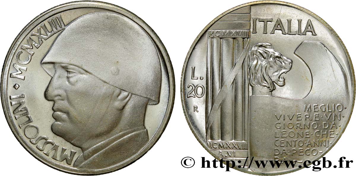 ITALY 20 Lire Mussolini (monnaie apocryphe) 1928 Rome - R MS 