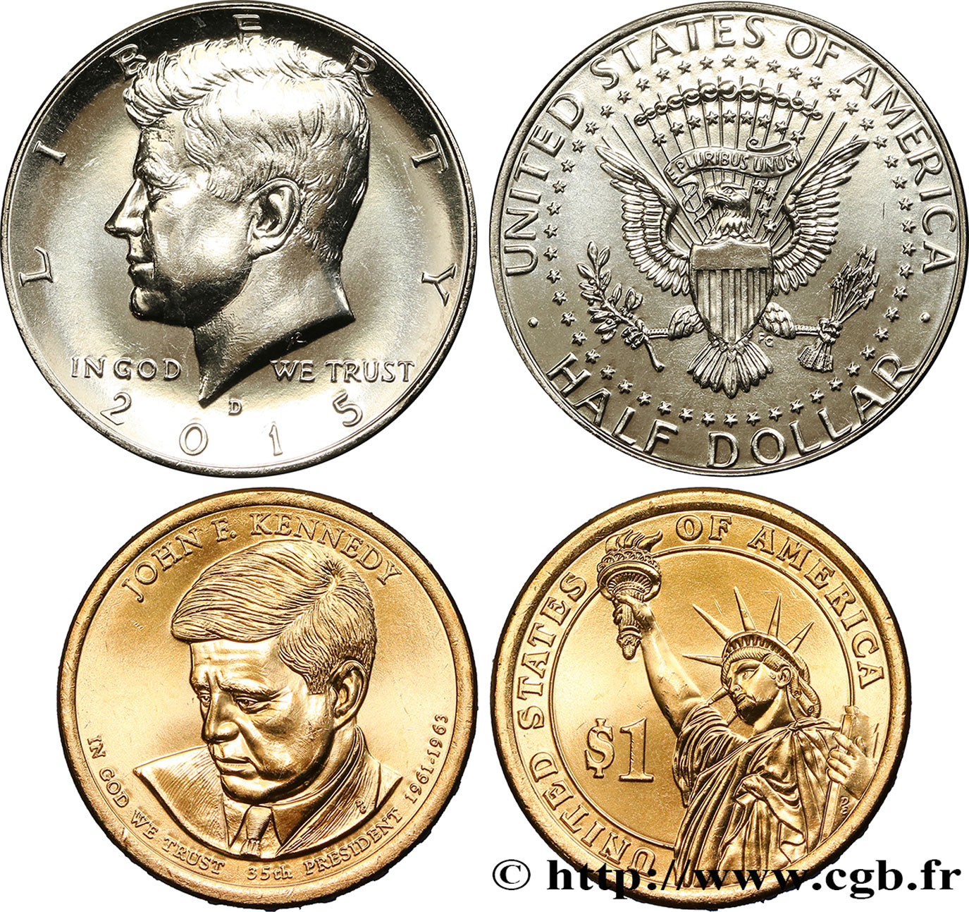 ÉTATS-UNIS D AMÉRIQUE Lot de deux monnaies 1/2 et 1 Dollar John F. Kennedy 2015 Denver - D SPL 
