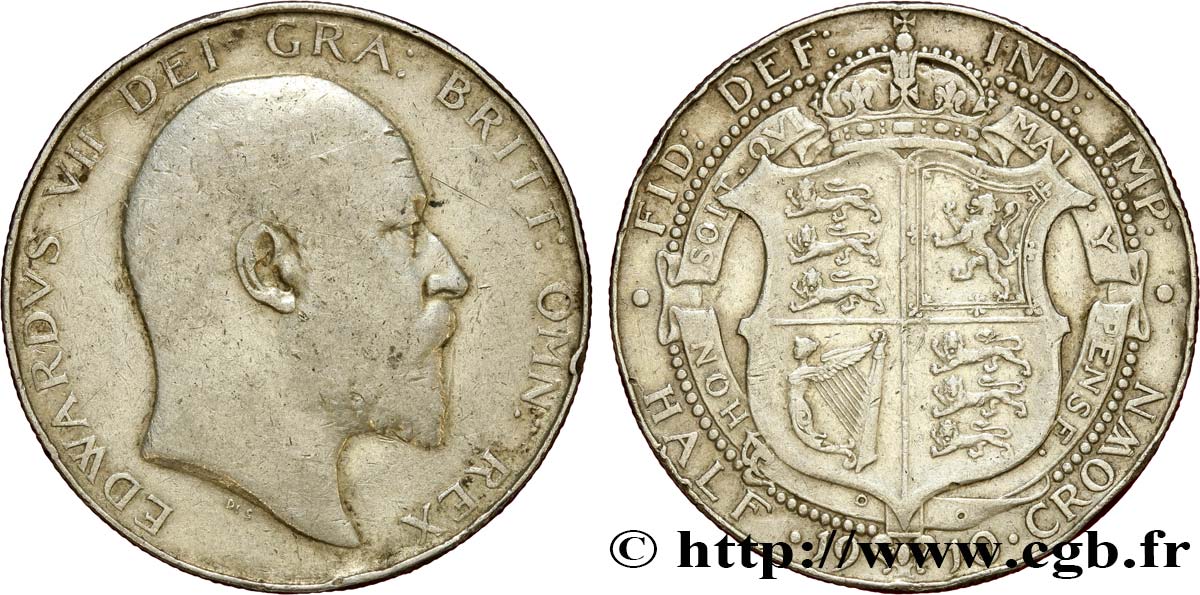 ROYAUME-UNI 1/2 Crown Edouard VII 1910  TB+ 