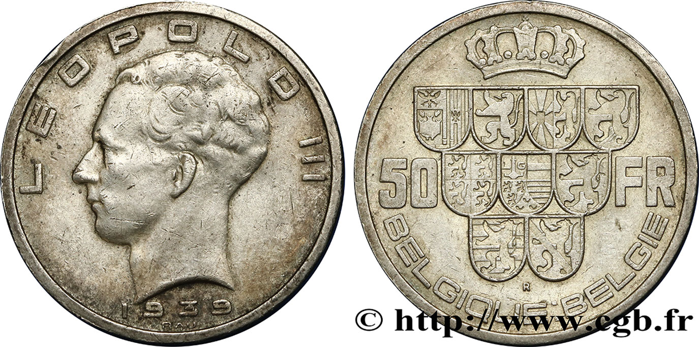 BELGIQUE 50 Francs Léopold III légende Belgique-Belgie tranche position B 1939  TTB 