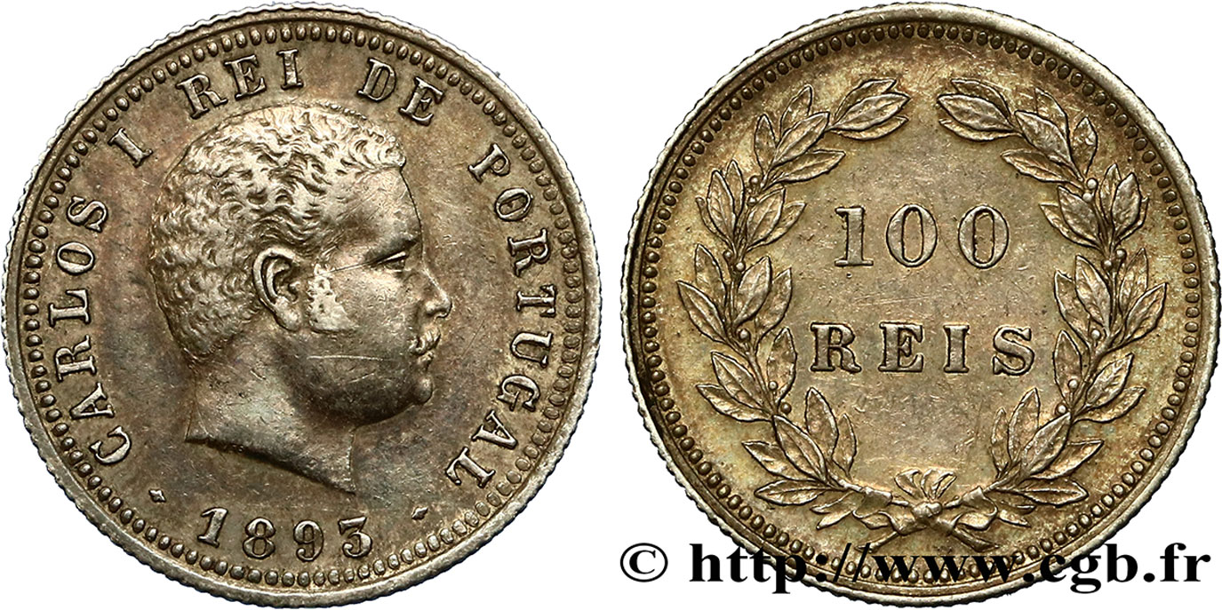 PORTUGAL 100 Reis Charles Ier 1893  TTB+/SUP 
