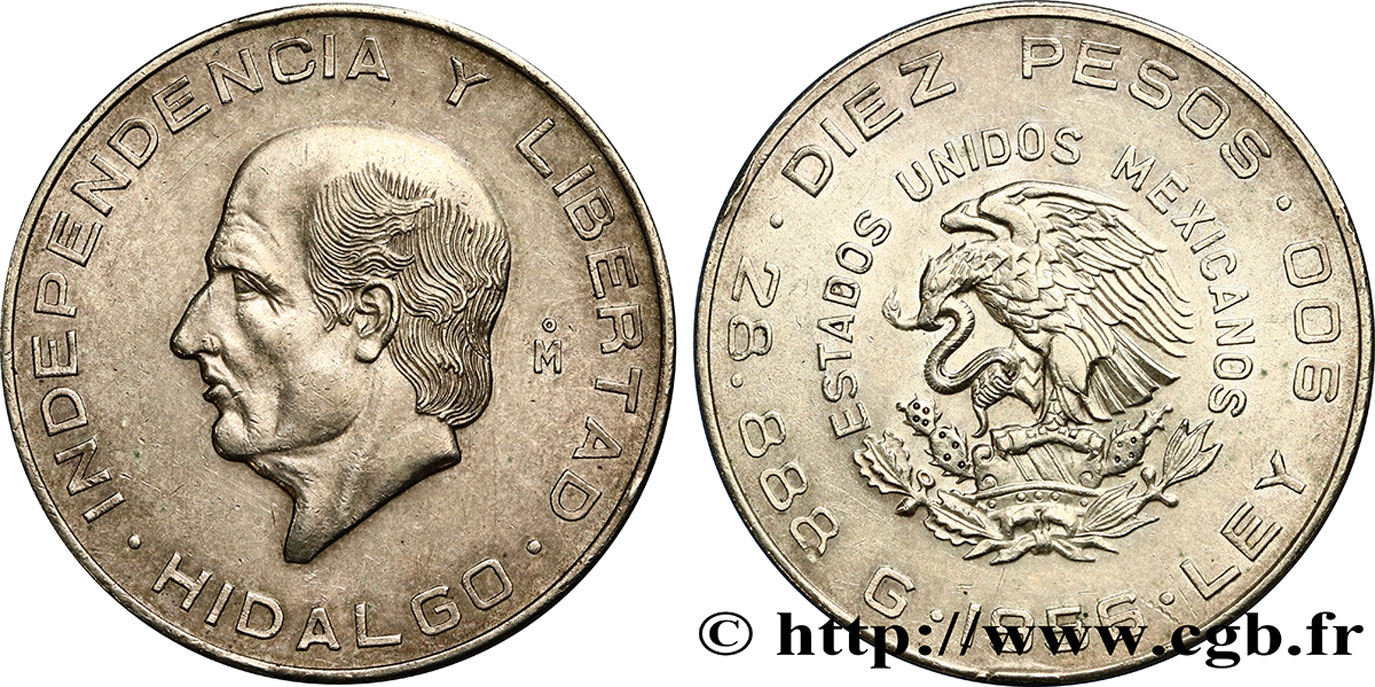 MEXIQUE 10 Pesos Miguel Hidalgo y Costilla 1956 Mexico SUP 
